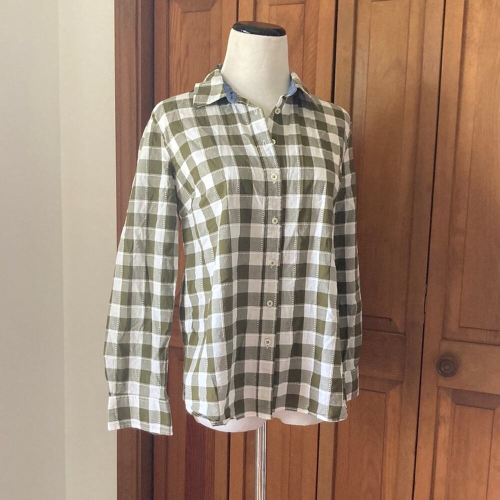 Talbots Green & White Checked Buttondown, Size S